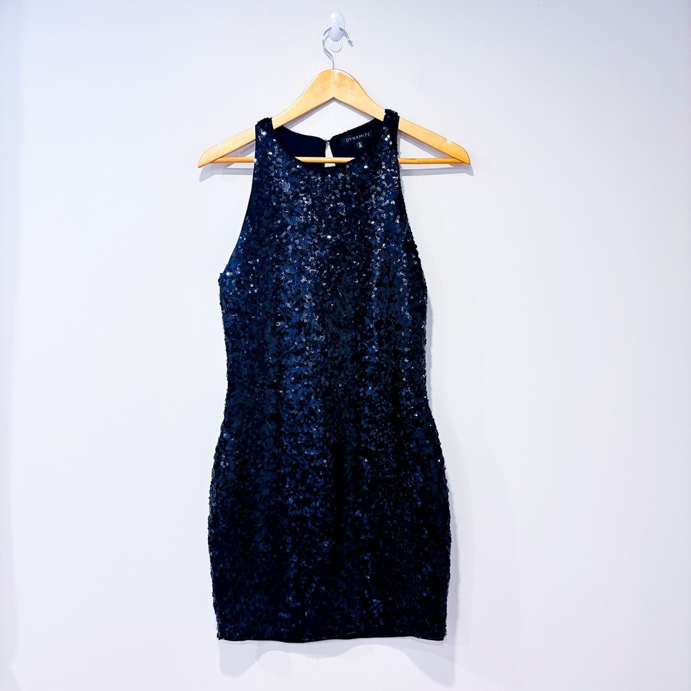 DYNAMITE Black sequin fitted mini dress | Party glam | Medium